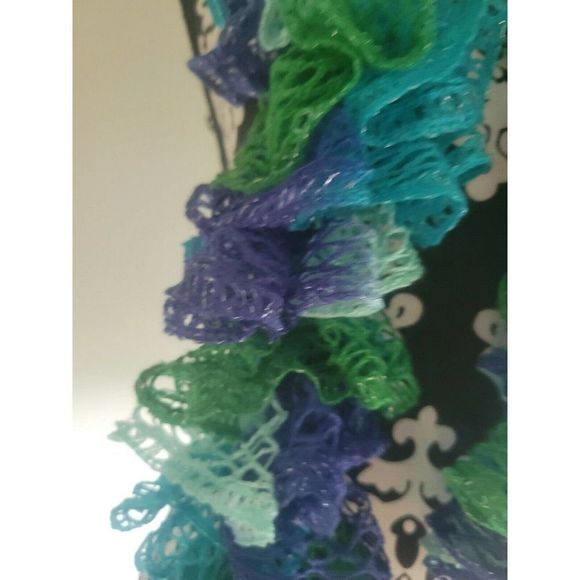 Handmade Crocheted Fashion Ruffle Scarf - Shades of blue - Picture 2 of 5